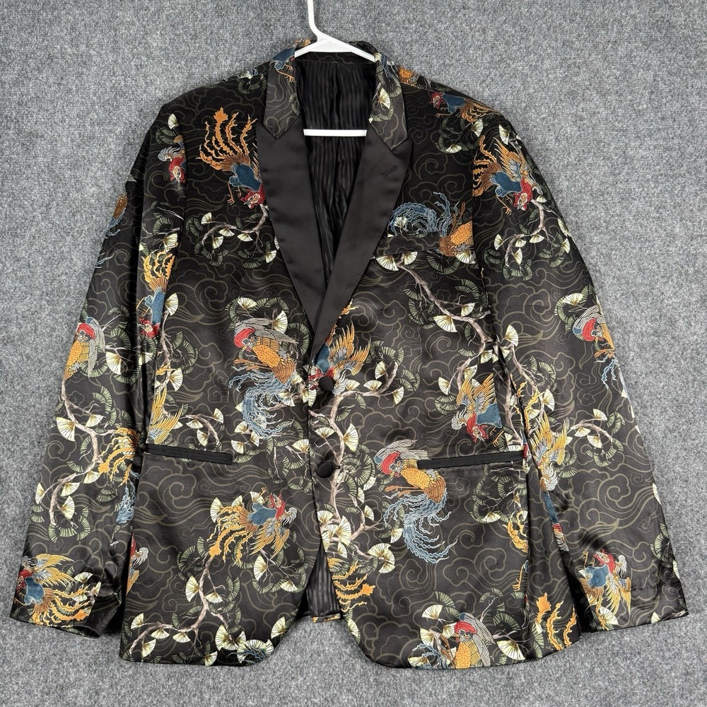 ✨ Zara Man Blazer US 44 Party Collection Oriental Phoenix Satin Tuxedo Jacket